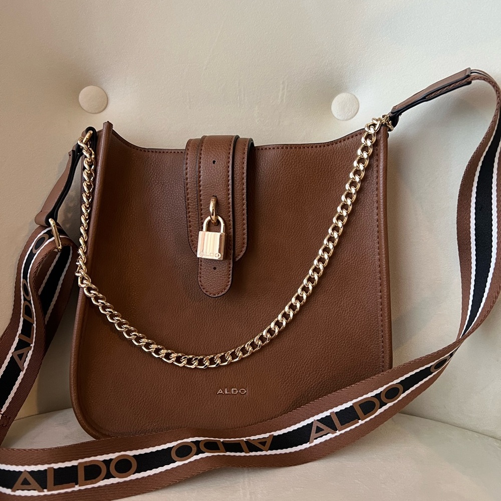 Aldo Tan Crossbody Bag with Gold Accents